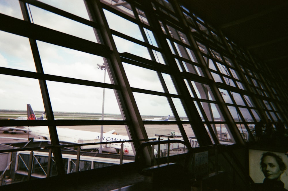 a view of an airport through a window