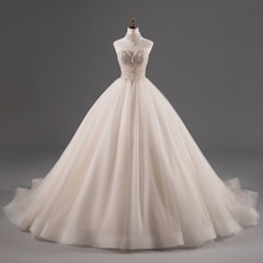 A stunning bridal dress displayed elegantly.
