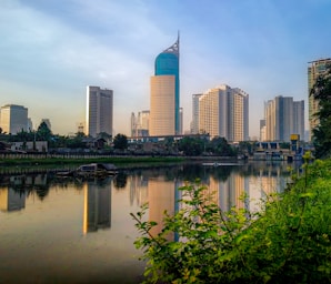 a body of water surrounded by tall buildings
