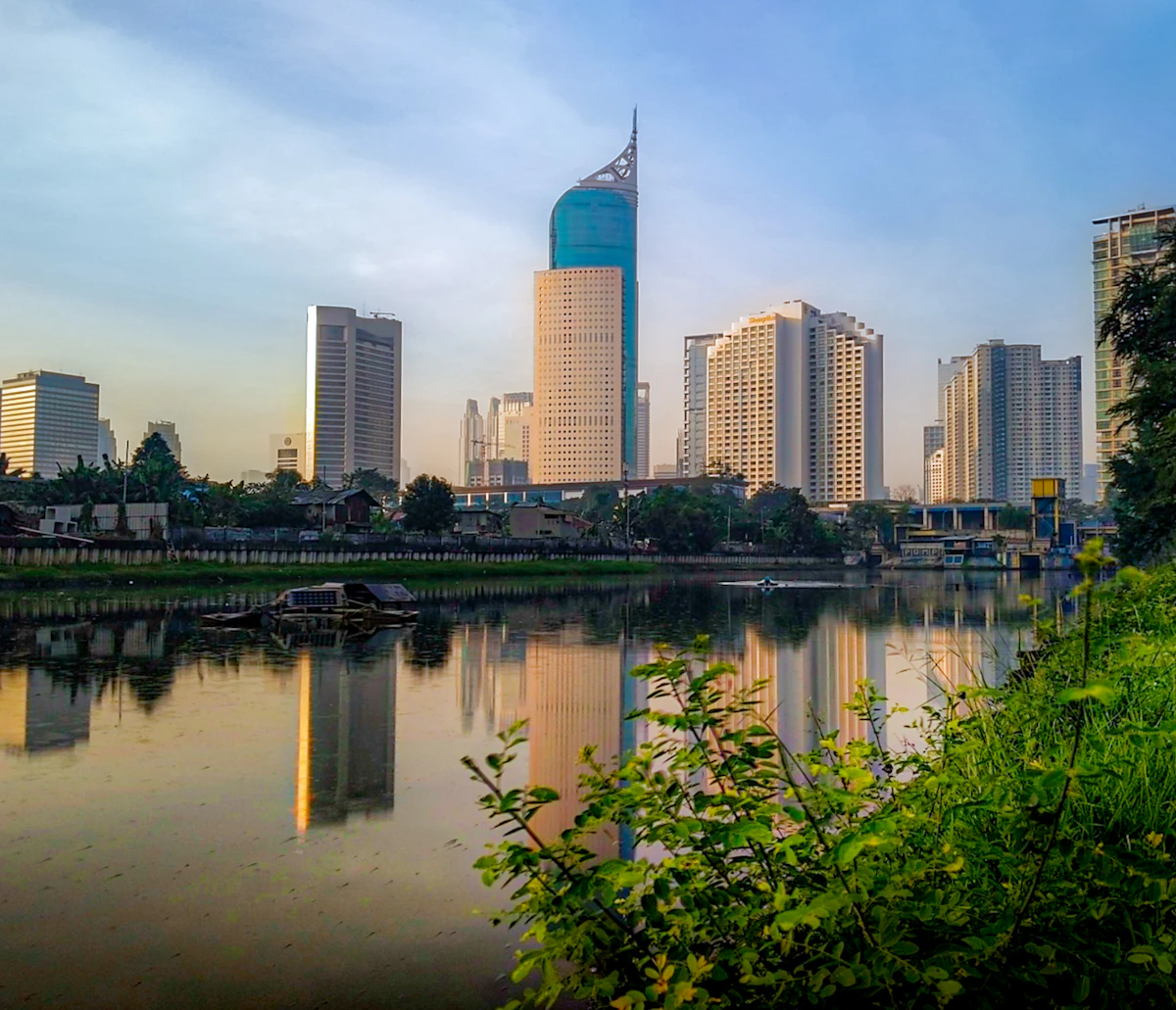 High-rise buildings along the waterfront in Indonesia