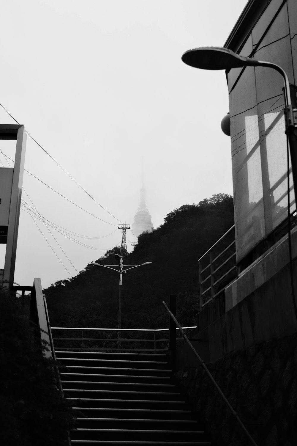 a set of stairs leading up to a building