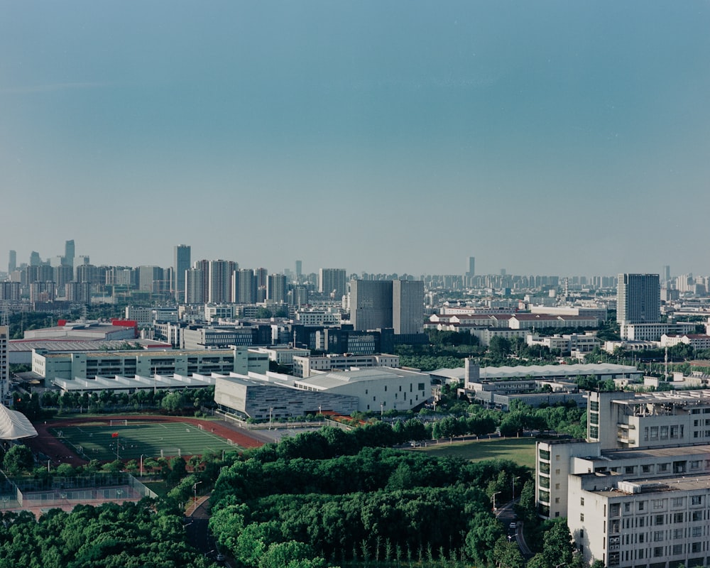 a view of a city from a tall building