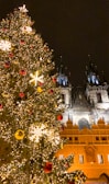 A choir singing Christmas carols in front of a historic building.