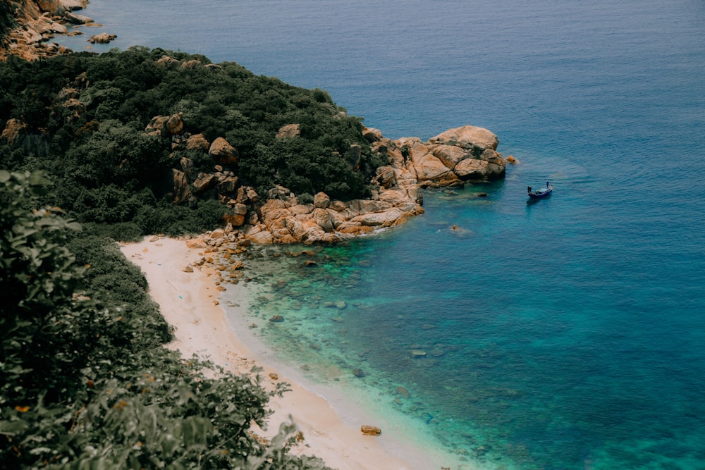 a boat on the water near a beach