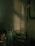 A dimly lit laboratory scene featuring various glassware, including a prominent graduated cylinder with measurement markings. Several smaller beakers and flasks are arranged on a surface, some containing stirring rods. The overall environment appears industrial or scientific with a moody ambiance.
