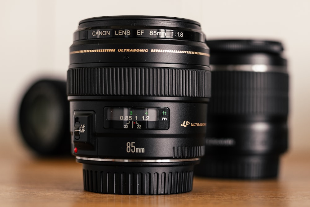 a close up of a camera lens on a table