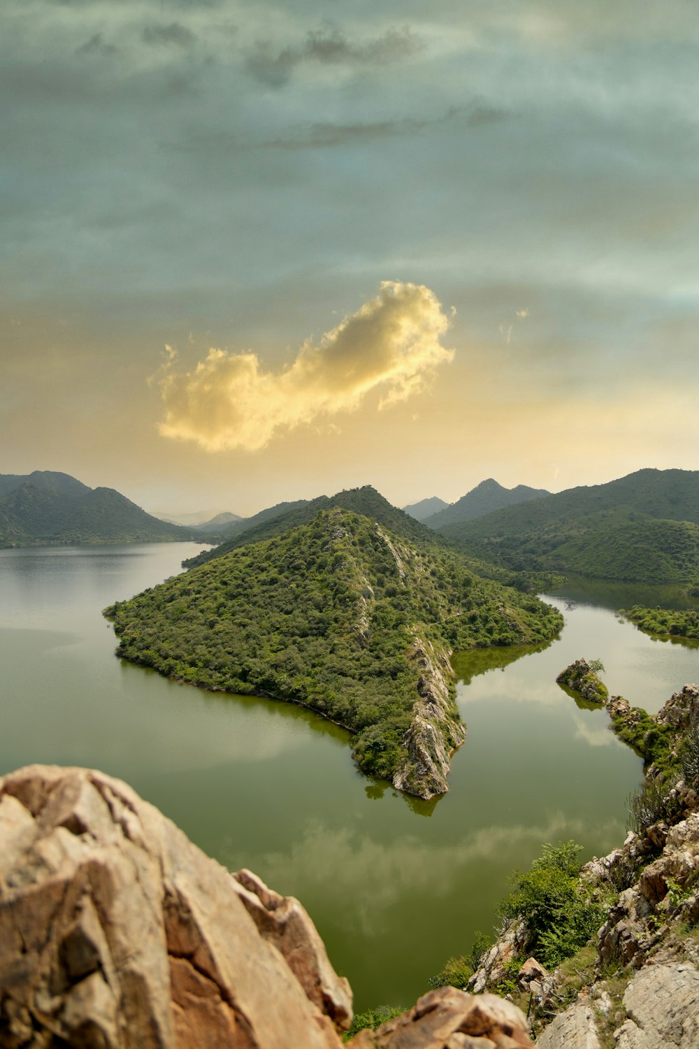 a large body of water surrounded by mountains