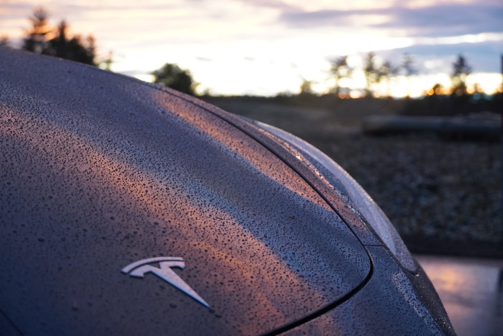 a close up of the hood of a car