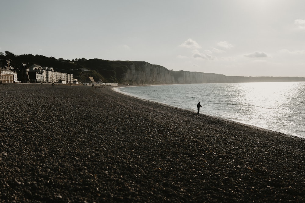 a person standing on a beach next to the ocean