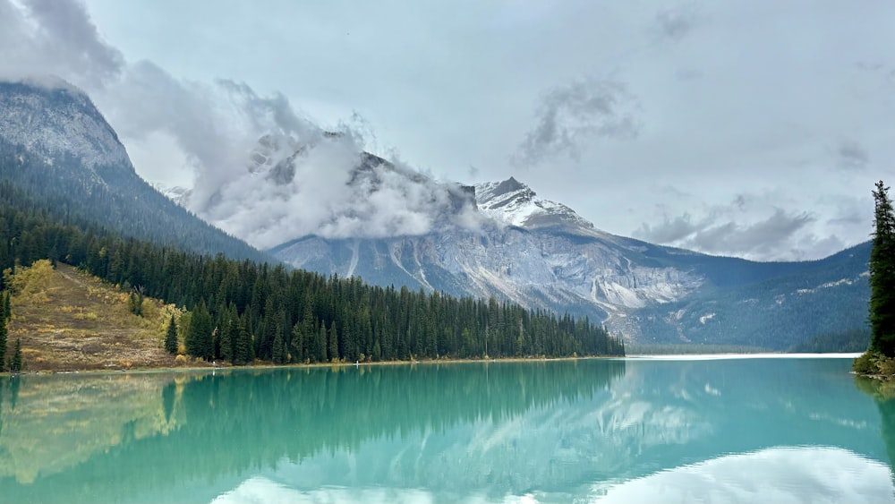 a lake with a mountain in the background