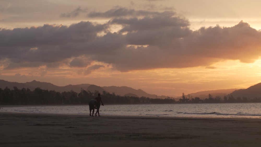 a person riding a horse on a beach at sunset