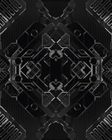 Black and beige geometric shapes forming a modern tech-inspired pattern.