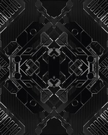 Bold symmetrical lines forming a silver and black art deco motif representing growth.