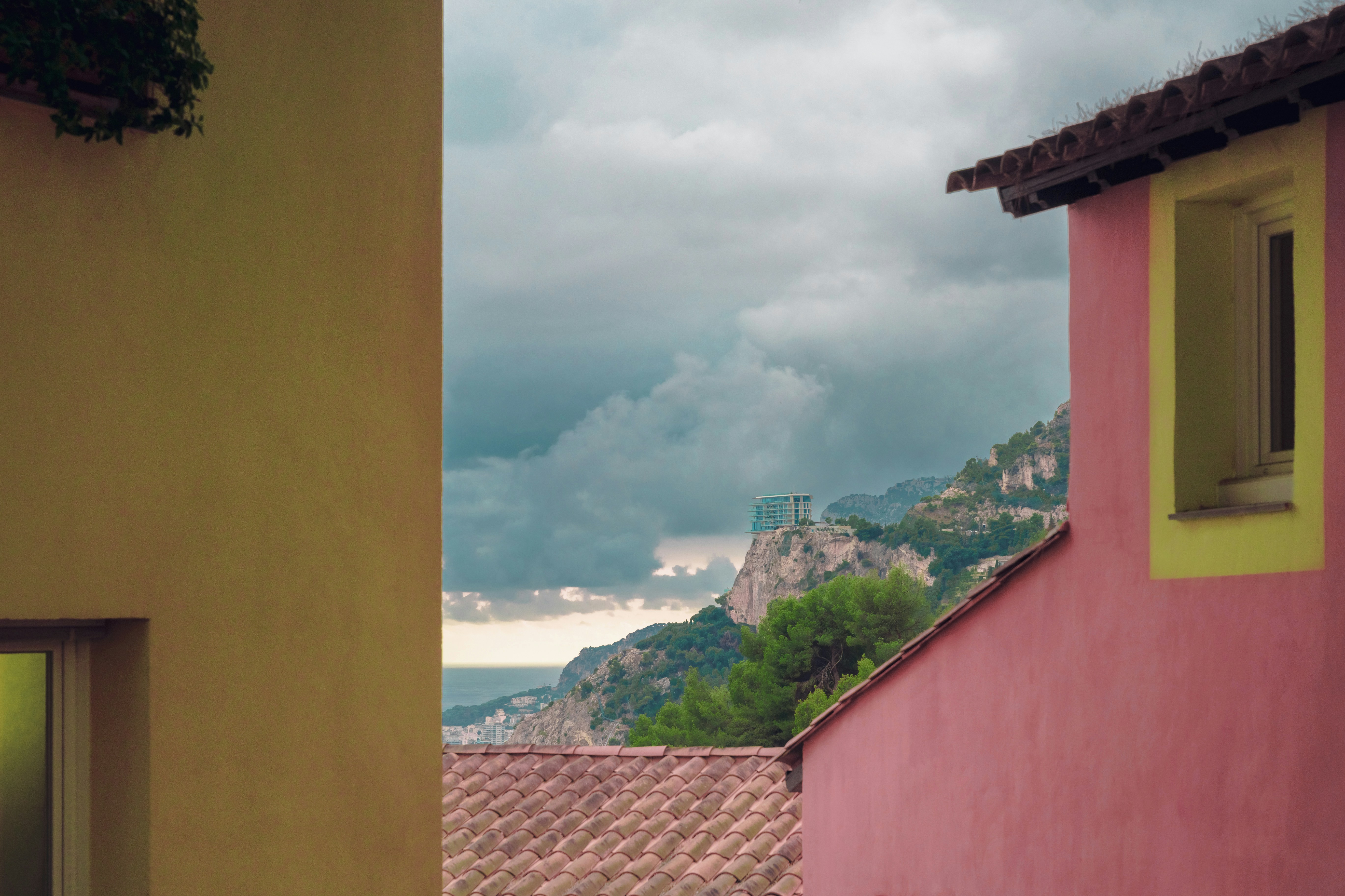 a view of a mountain from a window of a building, 2023, September - french village