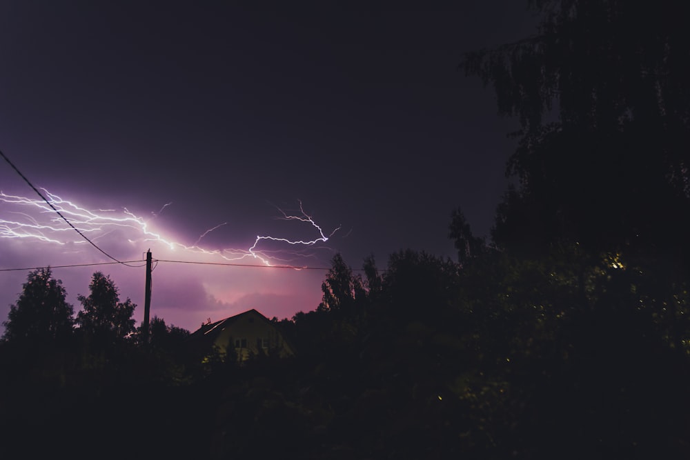 a lightning bolt is seen in the night sky