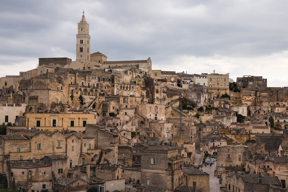 a very old city with a very tall clock tower