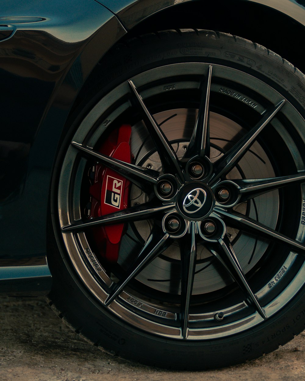 a close up of a wheel on a car