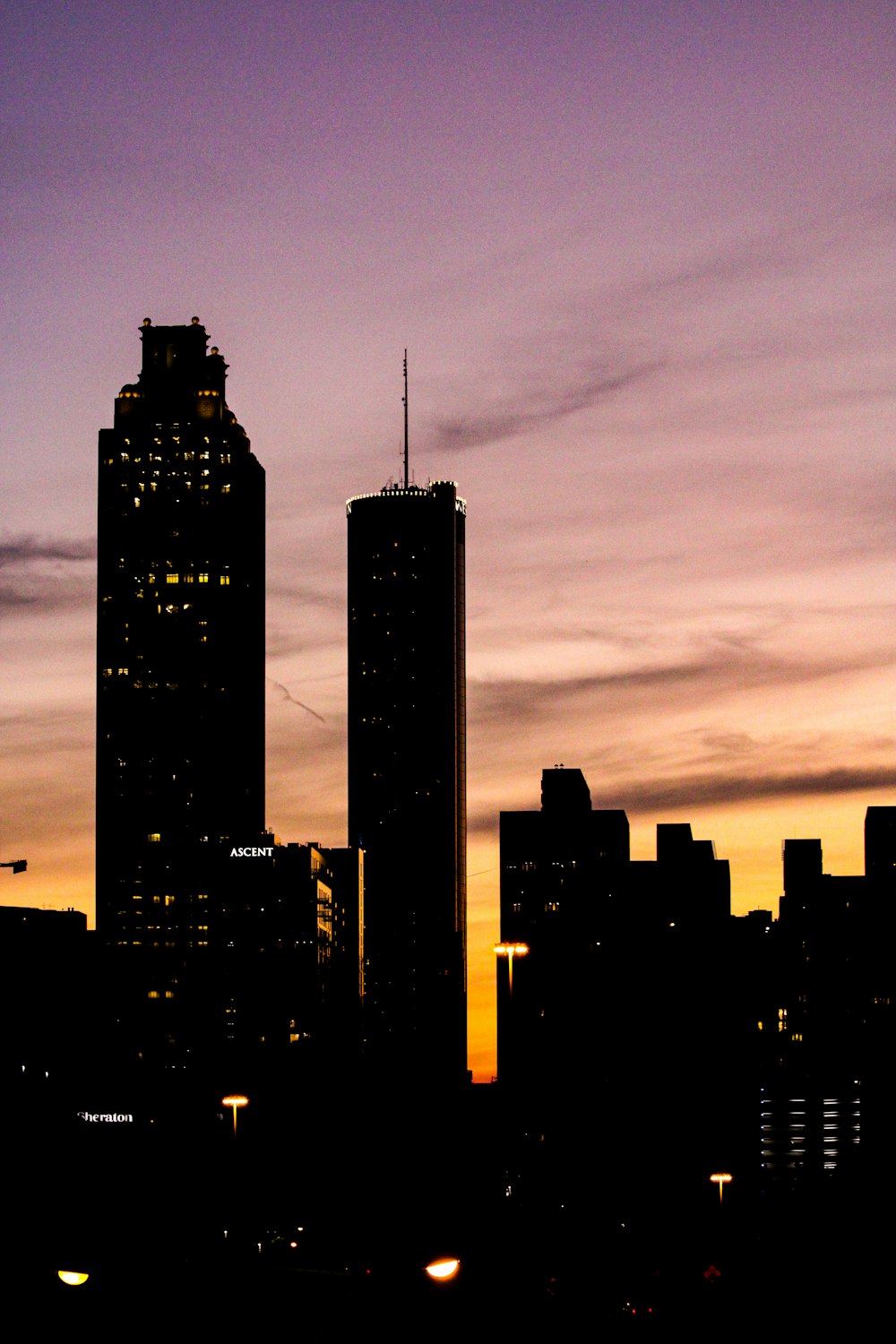 a view of a city skyline at night