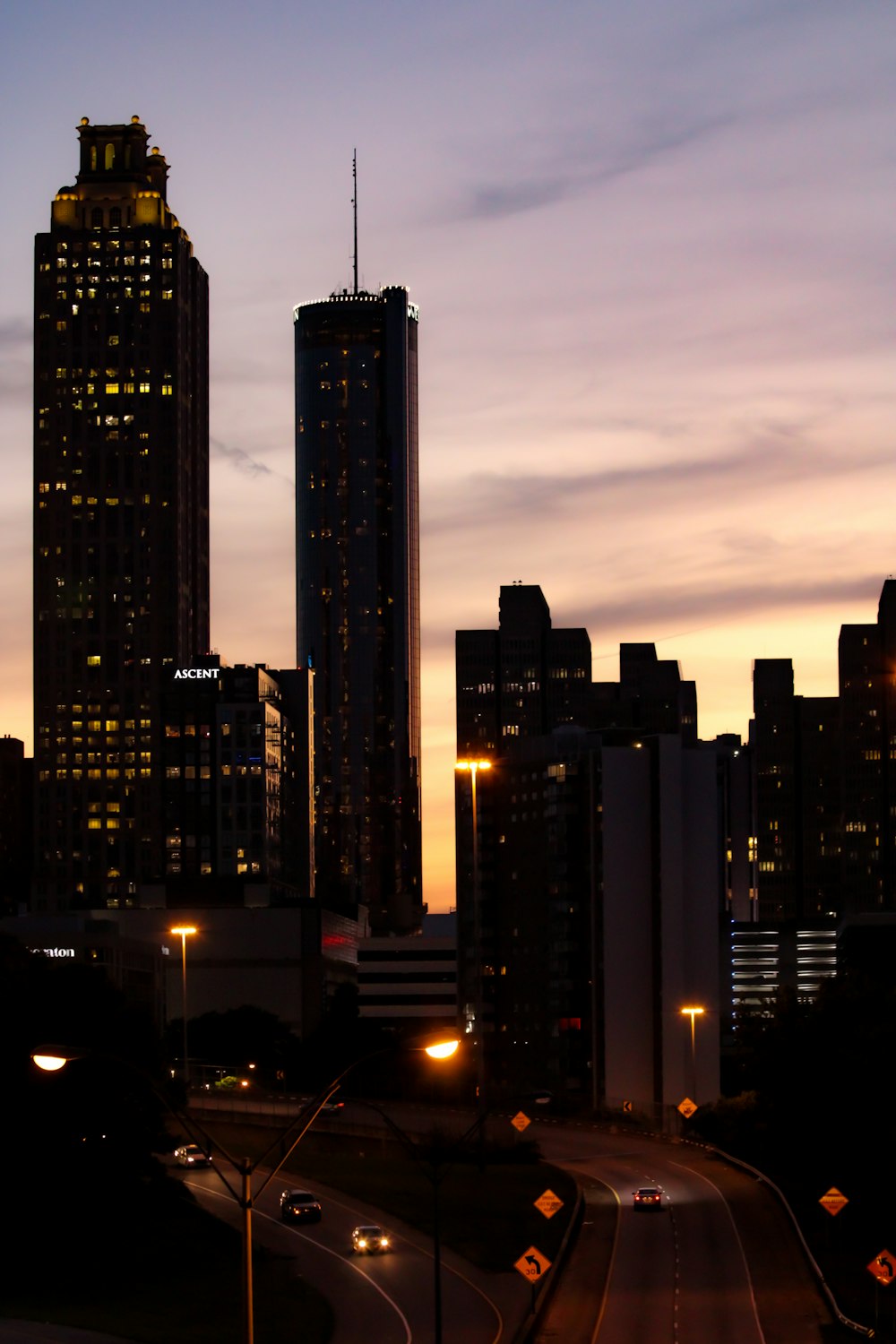 a view of a city skyline at night