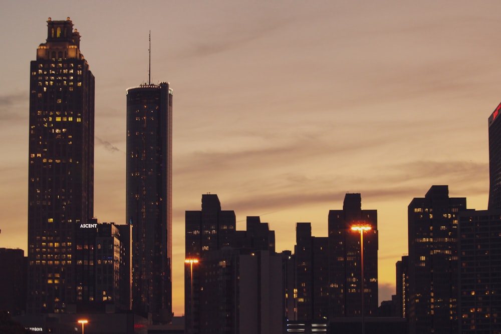 a view of a city skyline at night