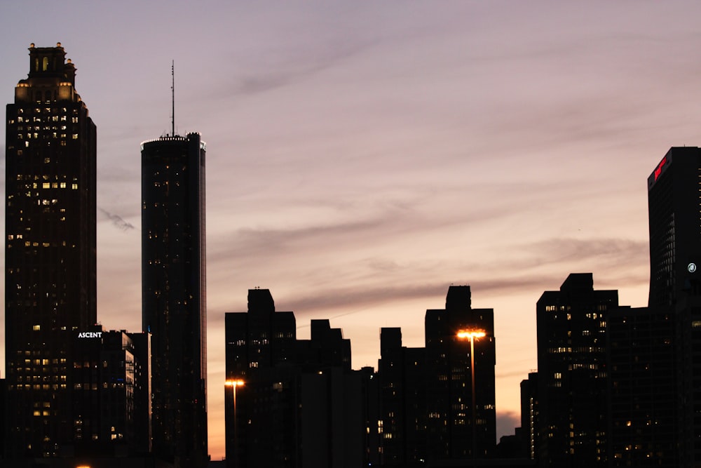 a view of a city skyline at night