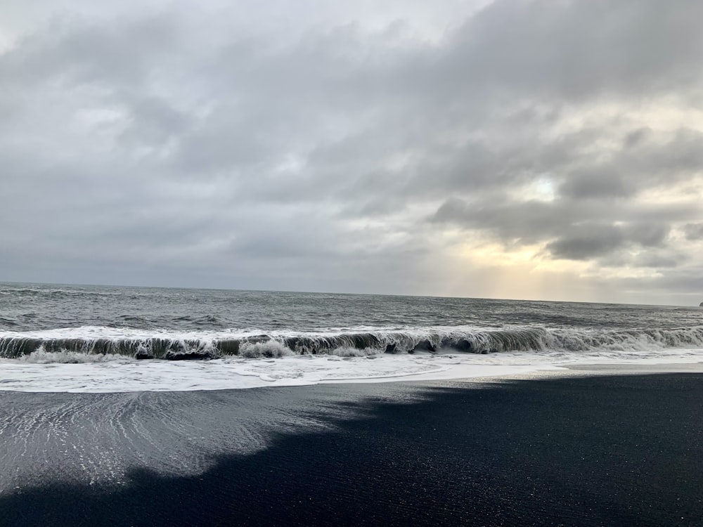 a large body of water sitting next to a beach