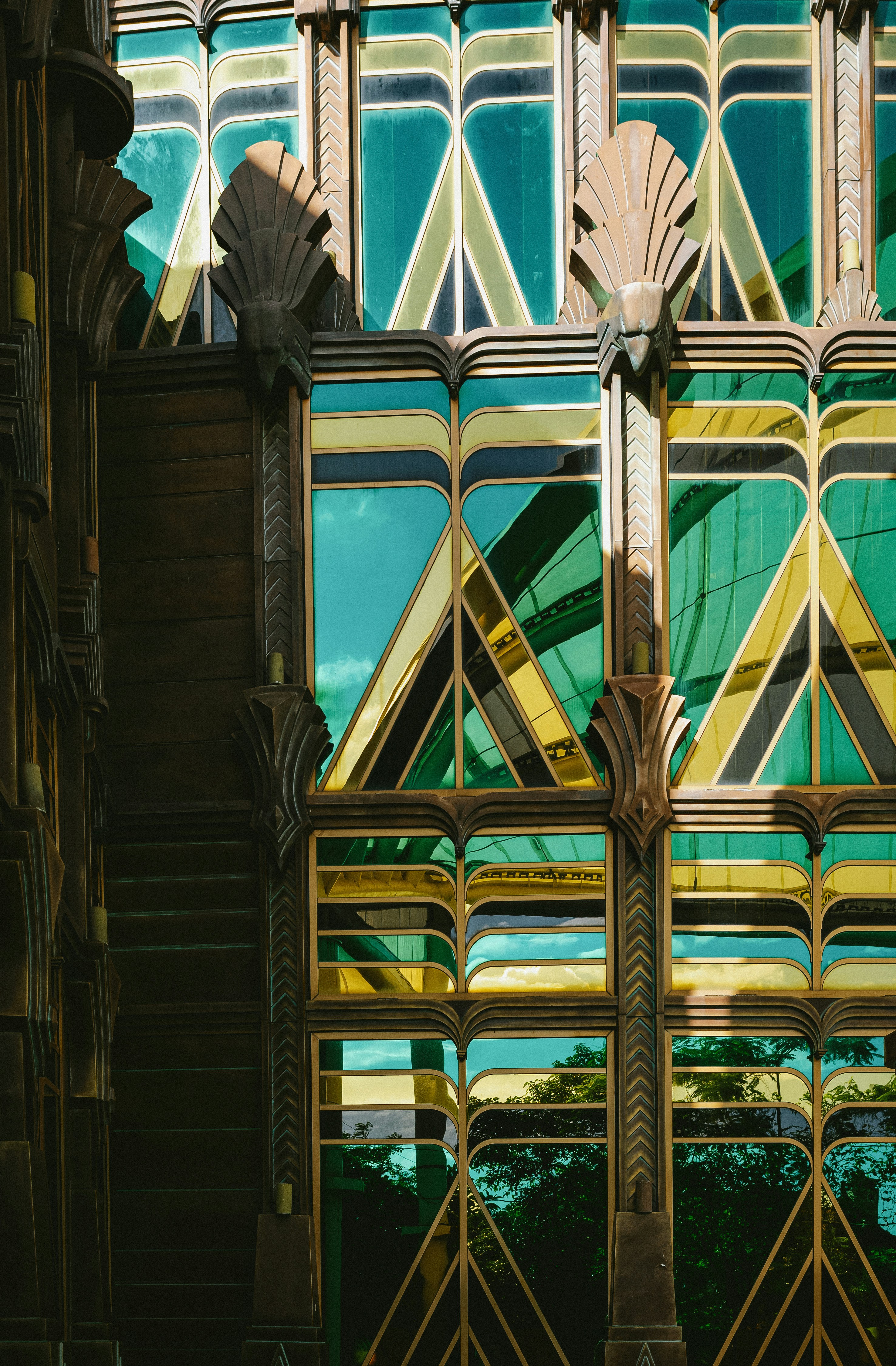 a close up of a window with a clock on it