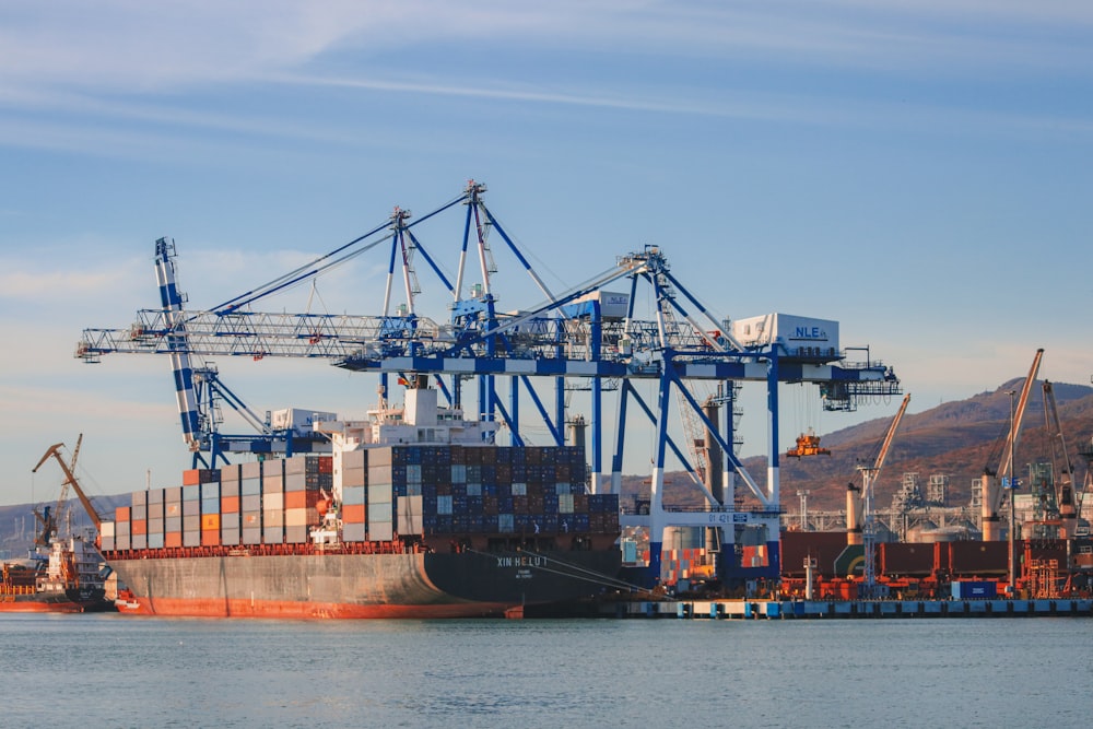 a large cargo ship in a body of water