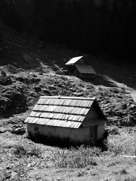 An old black-and-white photograph of a mountain family homestead in White Oak Flats.
