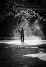 A professional chimney sweep at work in Los Angeles.