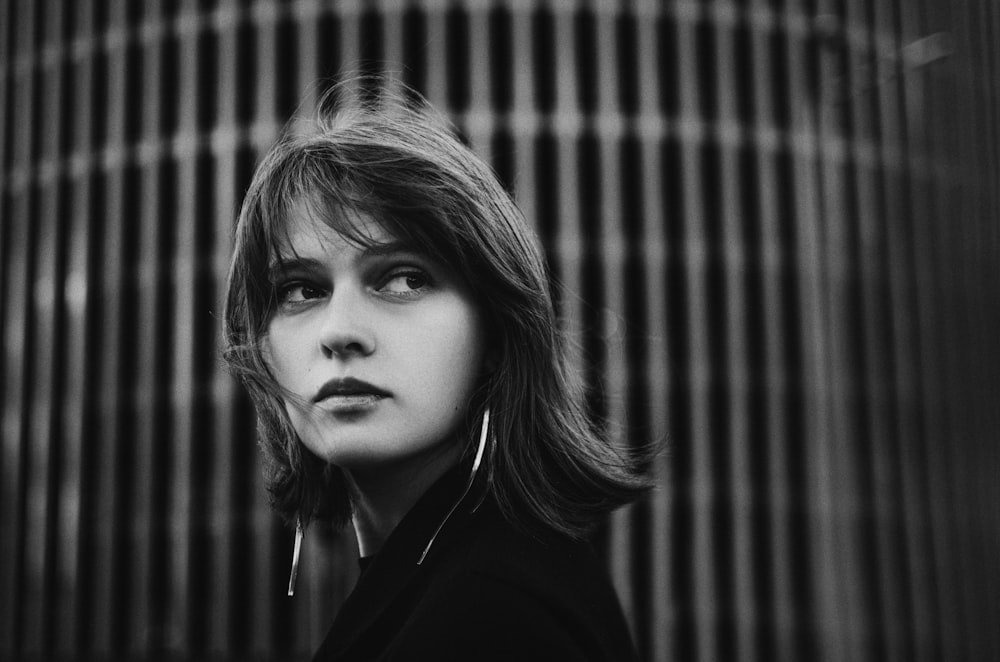 a black and white photo of a woman