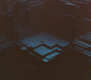 Abstract digital 3D virtual space representing an innovative online congress platform.