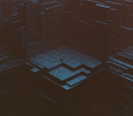 Abstract cyber-industrial live A/V setup with layered holographic visuals.