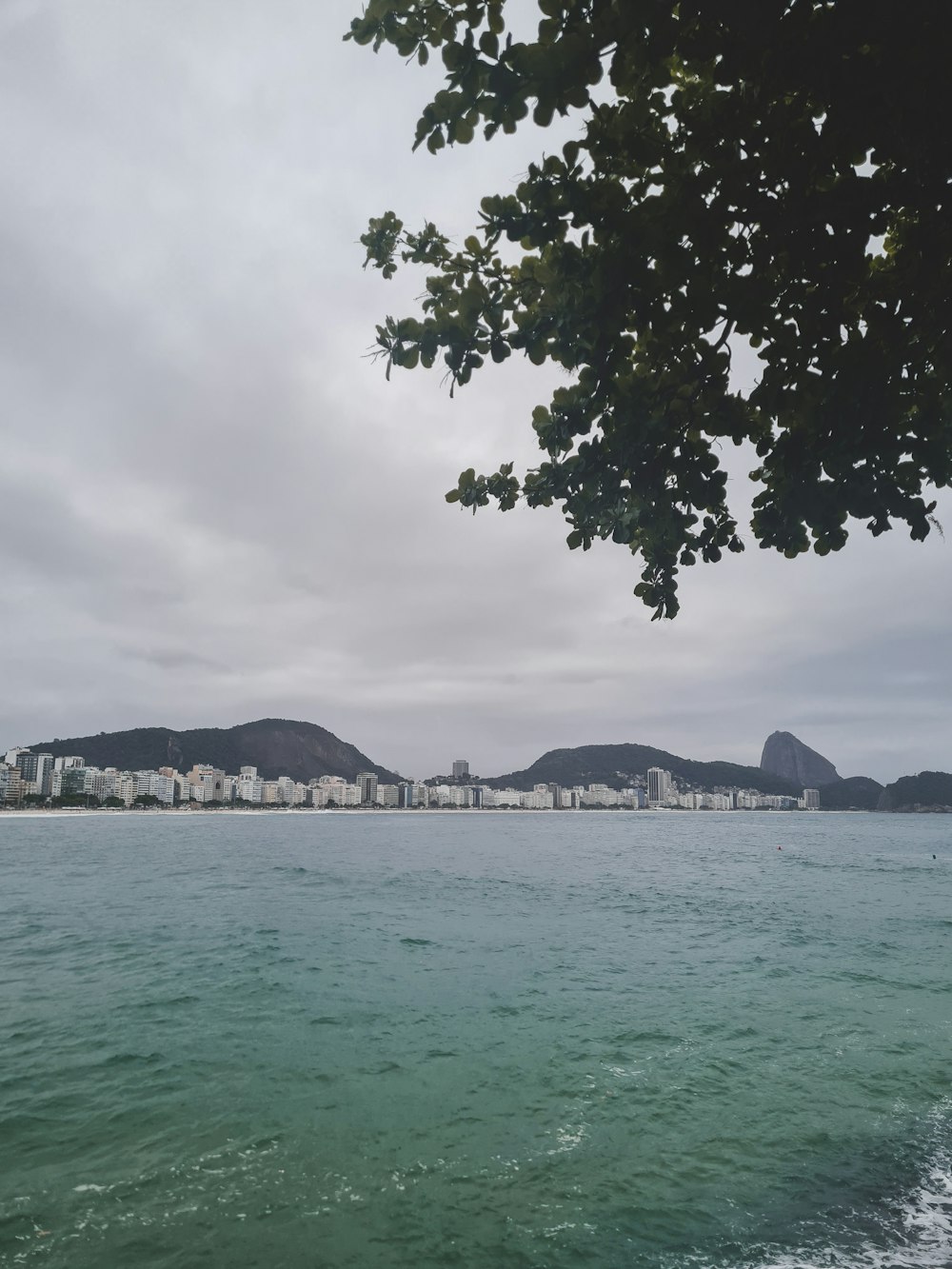 a body of water with a city in the background