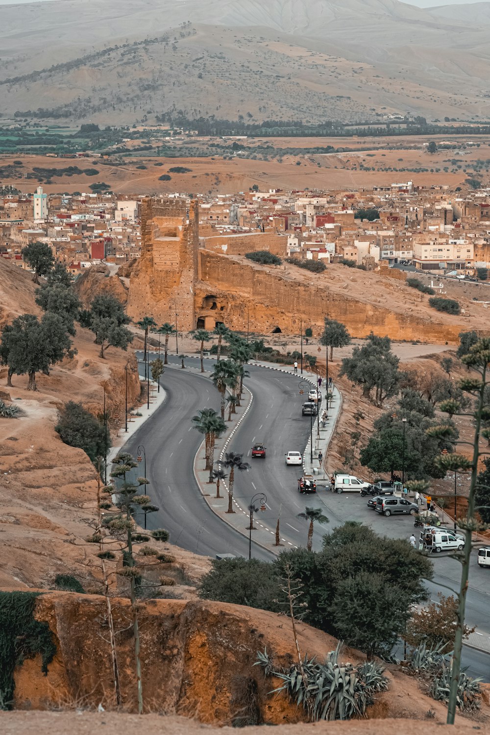 a view of a city from a hill