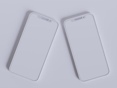 Two modern smartphones with sleek, minimalistic design are placed side by side against a light gray background. Their screens are off, reflecting the ambient light, and they feature a simple, elegant look with rounded edges and a clean interface.