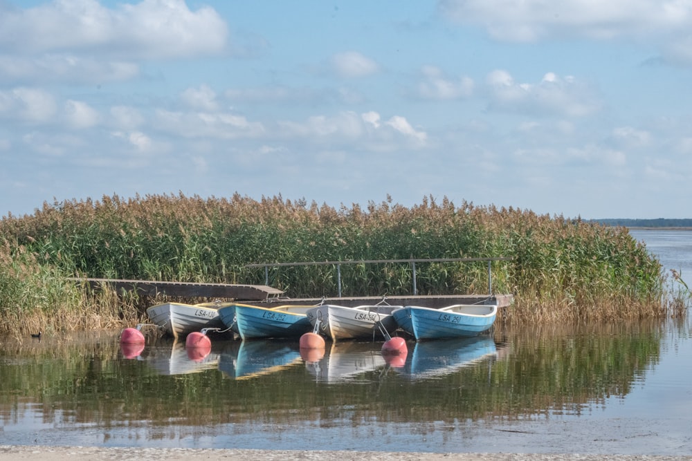 a couple of boats that are sitting in the water