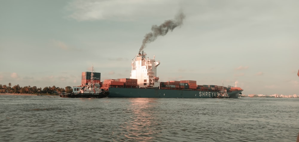 a large cargo ship in a body of water