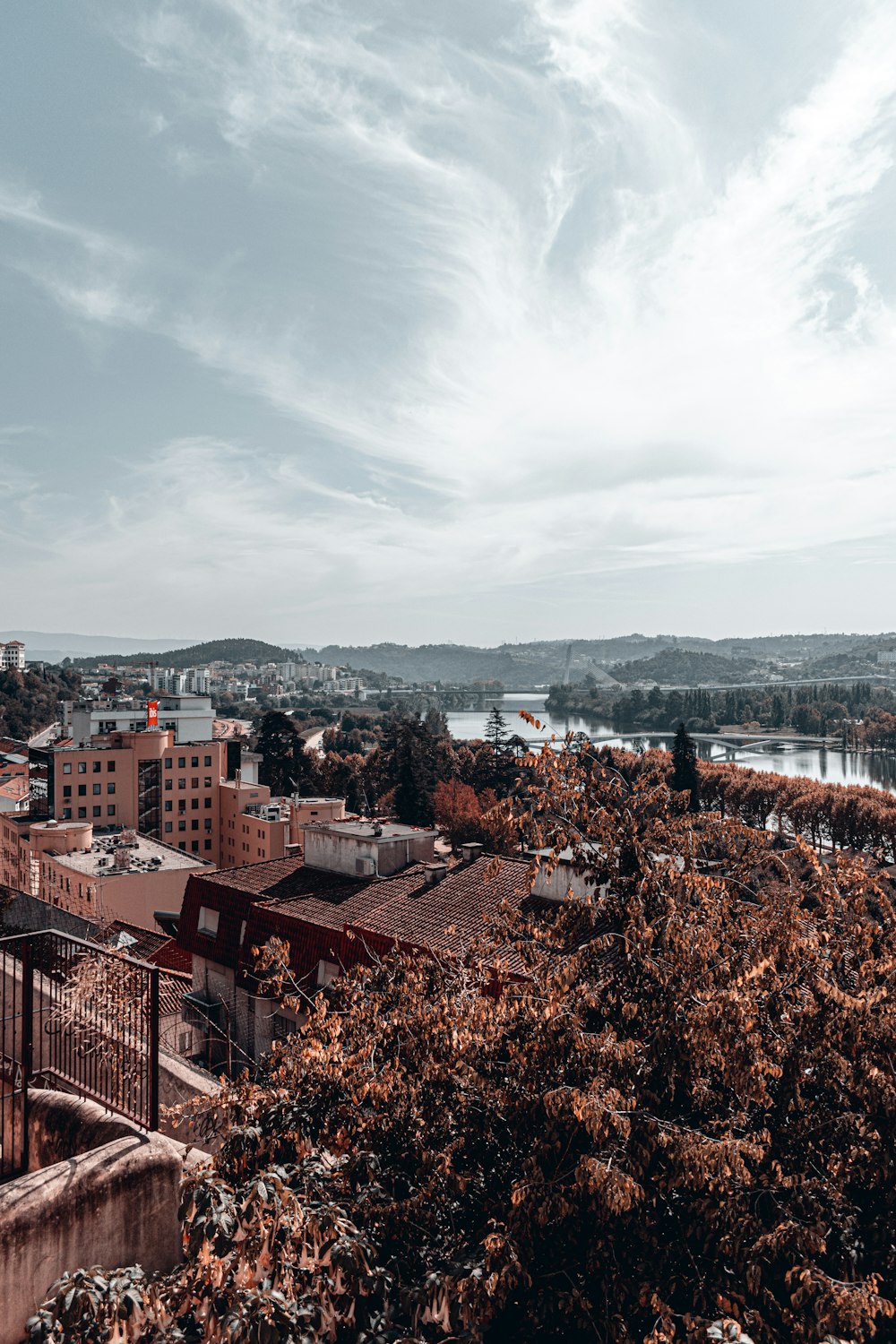 a view of a city with a river in the background