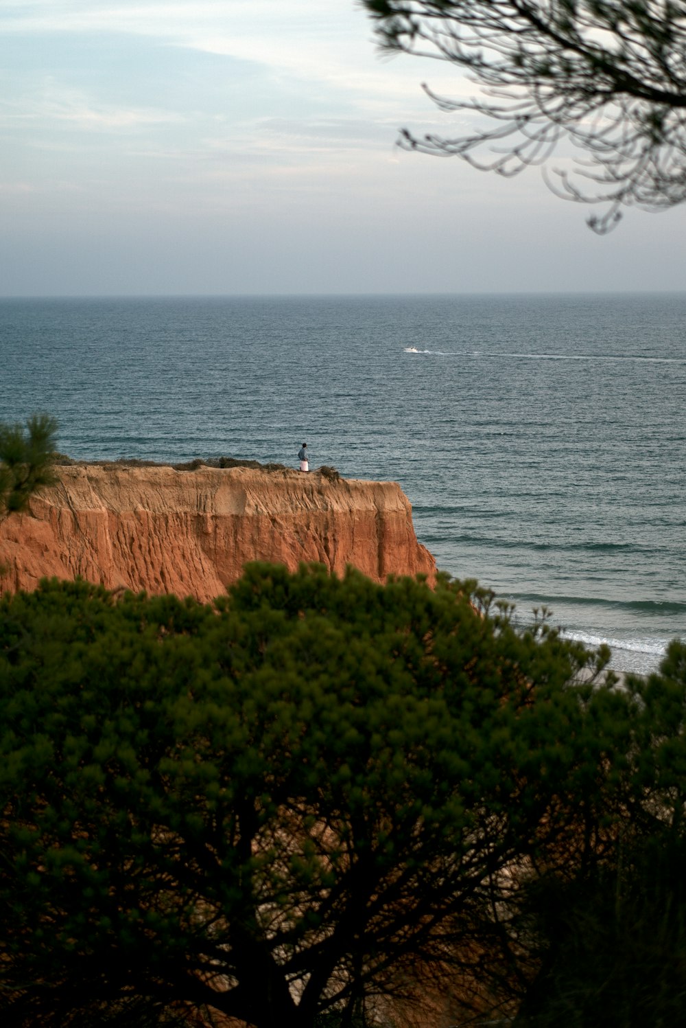 a person standing on top of a cliff near the ocean