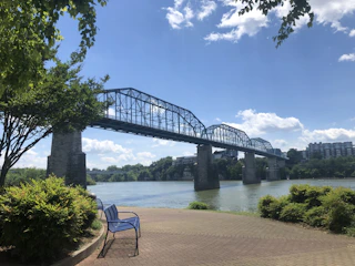 A sturdy steel bridge spanning a wide river in Assam under bright daylight.
