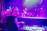 A joyful DJ mixing music at a lively wedding reception with colorful lights.