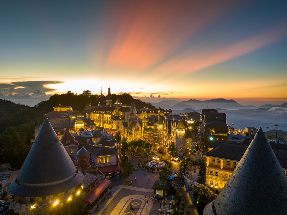 a view of a town at night from a high point of view