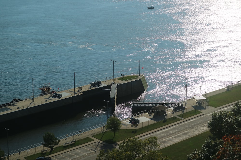 a large boat is coming into the water