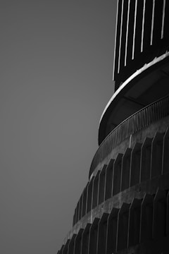 a black and white photo of the top of a building
