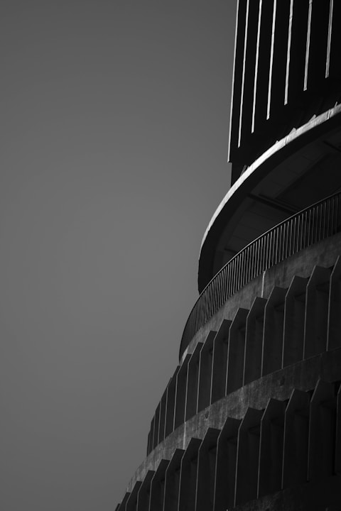 a black and white photo of the top of a building