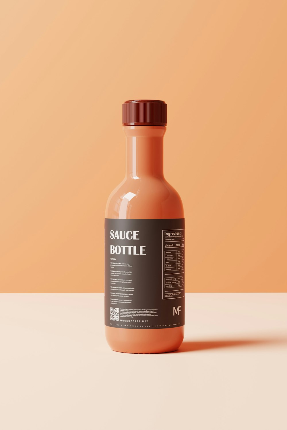 a bottle of sauce sitting on top of a table
