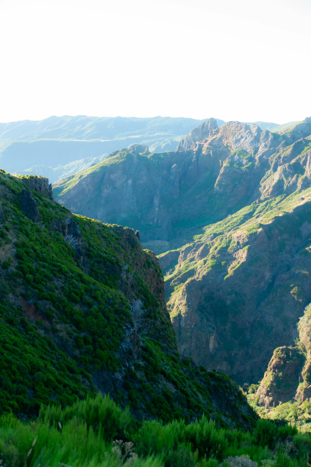 a view of a valley with mountains in the background