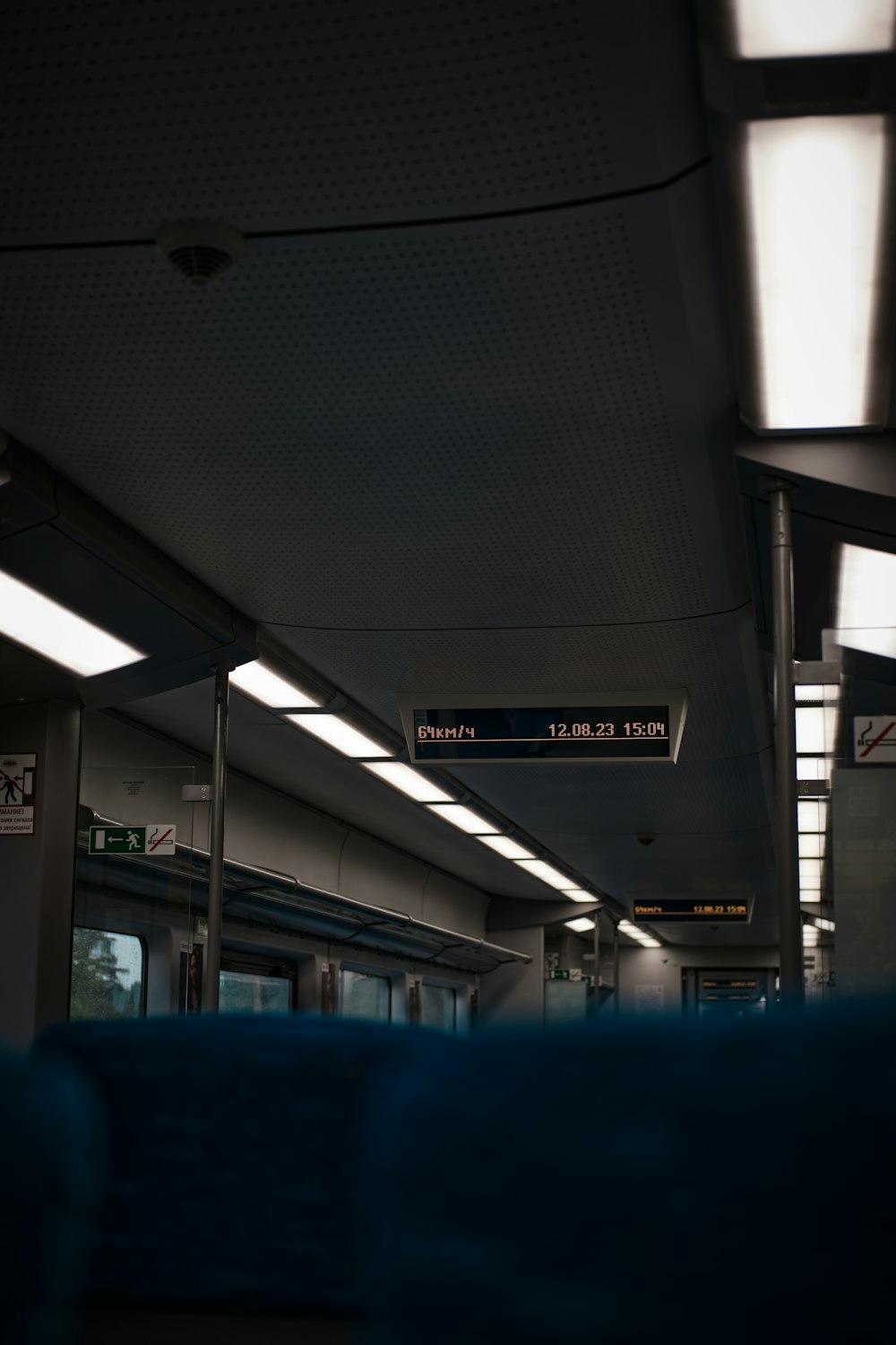 a view of the inside of a subway car