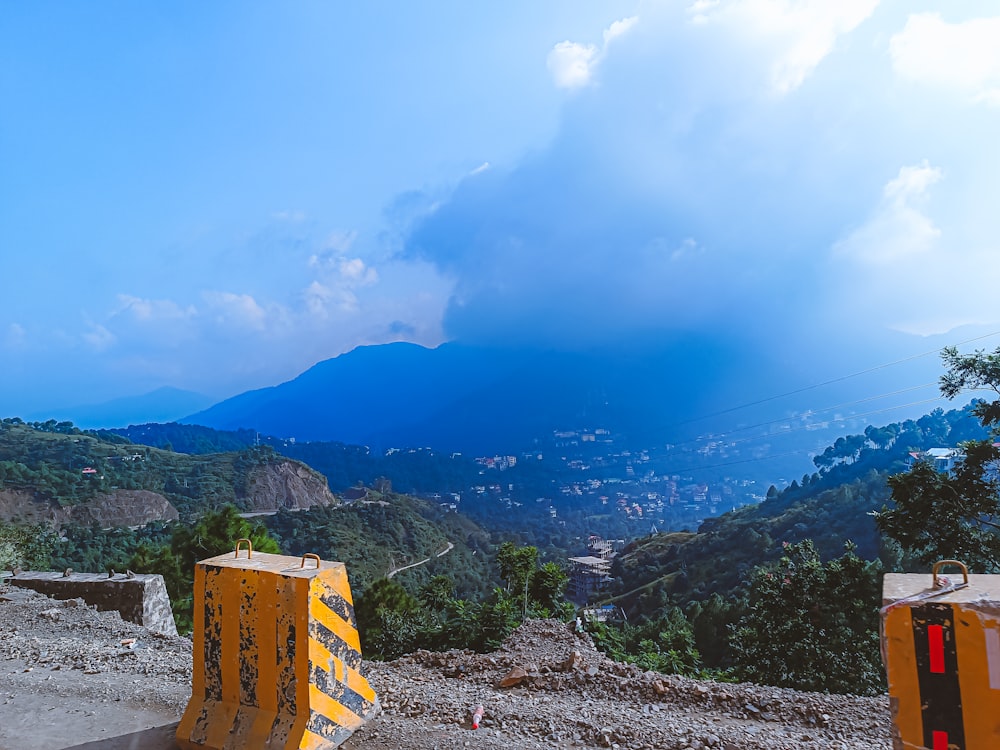 a view of a mountain range from a construction site